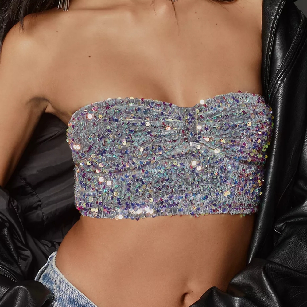 Anthropologie Eve Sequin Bralette: Bandeau Edition, Grey Iridescent